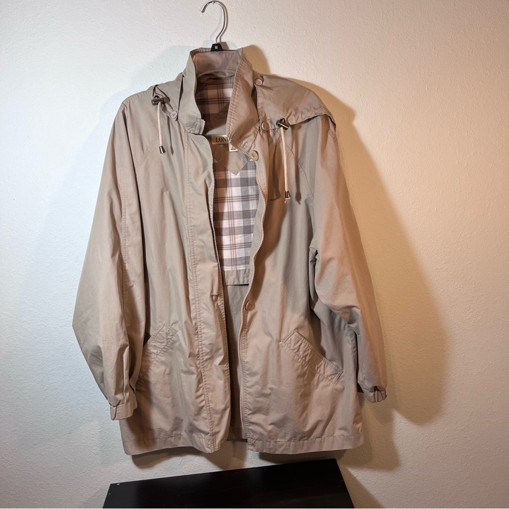London Fog Vintage Tan Hooded Women’s Windbreaker Jacket Plaid Lined Large - Picture 2 of 8